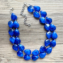 Load image into Gallery viewer, Dark Blue Chunky Statement Necklace, Big beaded jewelry, Double Strand Statement Necklace, Bib necklace, blue bridesmaid wedding creamy