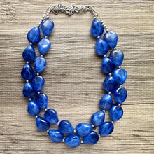 Load image into Gallery viewer, Dark Blue Chunky Statement Necklace, Big beaded jewelry, Double Strand Statement Necklace, Bib necklace, blue bridesmaid wedding creamy