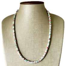 Load image into Gallery viewer, Watermelon coral & Green Chunky Statement Necklace, Big beaded jewelry, single Strand bib chunky Necklace, pink green white shell