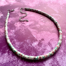 Load image into Gallery viewer, Watermelon coral & Green Chunky Statement Necklace, Big beaded jewelry, single Strand bib chunky Necklace, pink green white shell