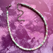 Load image into Gallery viewer, Watermelon coral & Green Chunky Statement Necklace, Big beaded jewelry, single Strand bib chunky Necklace, pink green white shell