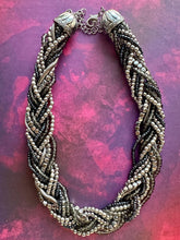 Load image into Gallery viewer, Vintage Braided 9 Strand Statement Necklace, beaded gunmetal gray metallic jewelry, silver bridesmaid wedding bridal chunky bib collar