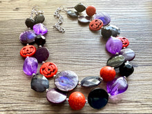 Load image into Gallery viewer, Orange & Black Purple Halloween Necklace, Double strand orange jewelry, jack O Lantern pumpkin chunky big bead statement necklace
