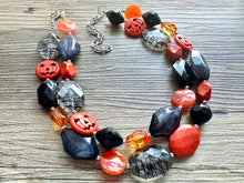 Load image into Gallery viewer, Orange & Black Halloween Necklace, Double strand orange jewelry, jack O Lantern pumpkin chunky big bead statement necklace October