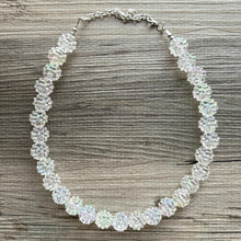 Load image into Gallery viewer, Sparkle Snowball Beaded Chunky Statement Necklace, clear resin necklace, single silver beaded wedding, bridesmaid jewelry winter rainbow