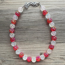 Load image into Gallery viewer, Christmas Candy Cane Snowball Necklace, Red & White stripe Holiday Jewelry, single strand Beaded Gift Christmas 1 Present resin bead