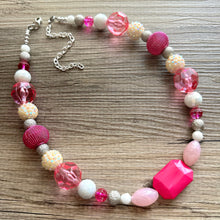 Load image into Gallery viewer, Metallic Sparkle Pink White gold silver beaded statement necklace, single strand necklace, Valentine's Day jewelry, big bead jewelry decor