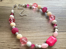 Load image into Gallery viewer, Metallic Sparkle Pink White gold silver beaded statement necklace, single strand necklace, Valentine's Day jewelry, big bead jewelry decor