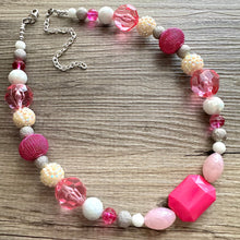 Load image into Gallery viewer, Metallic Sparkle Pink White gold silver beaded statement necklace, single strand necklace, Valentine's Day jewelry, big bead jewelry decor