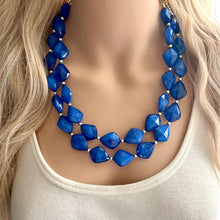 Load image into Gallery viewer, Royal Blue Chunky Statement Necklace, Big beaded jewelry, Double Strand Statement Necklace, Bib necklace, dark bridesmaid wedding