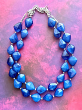 Load image into Gallery viewer, Royal Blue Chunky Statement Necklace, Big beaded jewelry, Double Strand Statement Necklace, Bib necklace, dark bridesmaid wedding