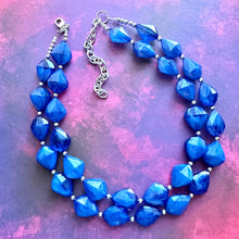 Load image into Gallery viewer, Royal Blue Chunky Statement Necklace, Big beaded jewelry, Double Strand Statement Necklace, Bib necklace, dark bridesmaid wedding