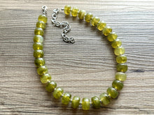 Load image into Gallery viewer, Olive Candy Statement Necklace, resin chunky multi-strand jewelry, deep army green necklace, single strand silver necklace thick layering