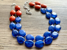Load image into Gallery viewer, Orange & Royal Blue Chunky Statement Necklace, Big beaded jewelry, Double Strand Statement Necklace, Bib necklace, sport bridesmaid wedding