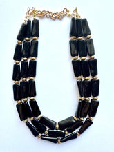 Load image into Gallery viewer, Black & Gold Necklace, 3 strand gold jewelry, big beaded chunky statement necklace, black necklace, gold beaded jewelry thick collar