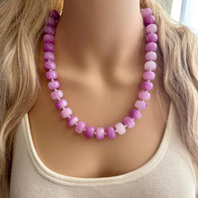 Load image into Gallery viewer, Purple Candy Statement Necklace, resin chunky multi-strand jewelry, light pink white necklace, single strand silver thick layering