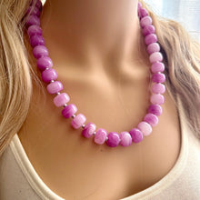 Load image into Gallery viewer, Purple Candy Statement Necklace, resin chunky multi-strand jewelry, light pink white necklace, single strand silver thick layering