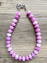Load image into Gallery viewer, Purple Candy Statement Necklace, resin chunky multi-strand jewelry, light pink white necklace, single strand silver thick layering