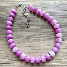 Load image into Gallery viewer, Purple Candy Statement Necklace, resin chunky multi-strand jewelry, light pink white necklace, single strand silver thick layering