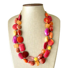 Load image into Gallery viewer, Sunset Boulevard Statement Necklace, chunky bib beaded jewelry, hot pink blush orange white necklace, cream acrylic jewelry collar neutral