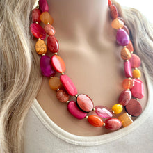 Load image into Gallery viewer, Sunset Boulevard Statement Necklace, chunky bib beaded jewelry, hot pink blush orange white necklace, cream acrylic jewelry collar neutral