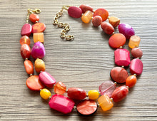 Load image into Gallery viewer, Sunset Boulevard Statement Necklace, chunky bib beaded jewelry, hot pink blush orange white necklace, cream acrylic jewelry collar neutral