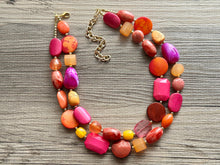 Load image into Gallery viewer, Sunset Boulevard Statement Necklace, chunky bib beaded jewelry, hot pink blush orange white necklace, cream acrylic jewelry collar neutral