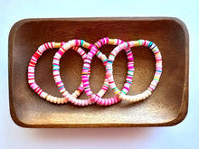 Load image into Gallery viewer, Vacation Bracelet Set, Peach Coral Tan Pink Holiday Jewelry, Tropical Neon Gift Arm Candy Present, stocking stuffer clay stretch friendship