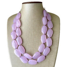 Load image into Gallery viewer, Purple Lavender statement necklace, chunky bib necklace, beaded jewelry light purple necklace, 2 strand pinkish purple jewelry silver chunky