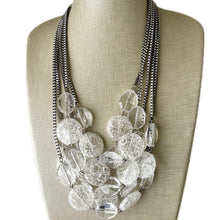 Load image into Gallery viewer, Vintage Extra Chunky Geometric Necklace, 5 Strand Statement Jewelry, everyday silver linking crackle clear resin beaded thick