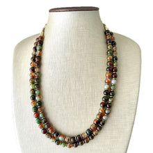Load image into Gallery viewer, Fall Leaves Polished Agate Genuine GemStone Necklace rainbow, gold statement jewelry, beaded statement layering beaded stone colorful