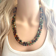 Load image into Gallery viewer, Fall Leaves Polished Agate Genuine GemStone Necklace rainbow, gold statement jewelry, beaded statement layering beaded stone colorful