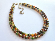 Load image into Gallery viewer, Fall Leaves Polished Agate Genuine GemStone Necklace rainbow, gold statement jewelry, beaded statement layering beaded stone colorful