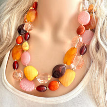 Load image into Gallery viewer, Apple Cider Harvest Chunky 2 Strand Statement Necklace, Fall Neutral dark red olive jewelry statement marigold gold orange