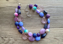 Load image into Gallery viewer, Perfect Purple & Blue beaded Necklace, 2 strand jewelry, big beaded chunky statement necklace, periwinkle aqua blue aqua turquoise pink whit