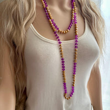 Load image into Gallery viewer, Peanut Butter & Jelly Glass Bead Chunky Statement Necklace, long glass jewelry beaded necklace, layering necklace purple tan brown long