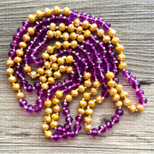Load image into Gallery viewer, Peanut Butter & Jelly Glass Bead Chunky Statement Necklace, long glass jewelry beaded necklace, layering necklace purple tan brown long
