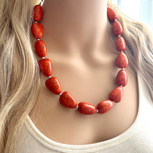 Load image into Gallery viewer, Orange Crackle Chunky Statement Necklace, Big beaded jewelry, single strand Statement Necklace, chunky clementine bib jewelry dinosaur egg