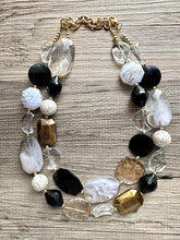 Load image into Gallery viewer, Black Gray & Gold Necklace, double strand gold jewelry, big beaded chunky statement necklace, black necklace, gold jewelry