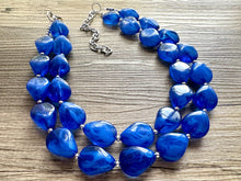 Load image into Gallery viewer, Dark Blue Chunky Statement Necklace, Big beaded jewelry, Double Strand Statement Necklace, Bib necklace, blue bridesmaid wedding creamy