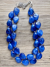 Load image into Gallery viewer, Dark Blue Chunky Statement Necklace, Big beaded jewelry, Double Strand Statement Necklace, Bib necklace, blue bridesmaid wedding creamy