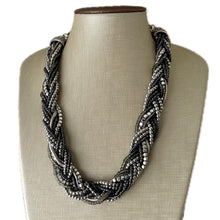 Load image into Gallery viewer, Vintage Braided 9 Strand Statement Necklace, beaded gunmetal gray metallic jewelry, silver bridesmaid wedding bridal chunky bib collar