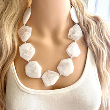 Load image into Gallery viewer, White Chunky Statement Necklace, Big beaded jewelry, Single Strand bib Statement, bridal bridesmaid wedding silver earrings