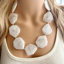 Load image into Gallery viewer, White Chunky Statement Necklace, Big beaded jewelry, Single Strand bib Statement, bridal bridesmaid wedding silver earrings