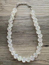 Load image into Gallery viewer, Sparkle Snowball Beaded Chunky Statement Necklace, clear resin necklace, single silver beaded wedding, bridesmaid jewelry winter rainbow