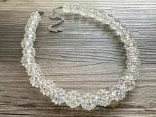 Load image into Gallery viewer, Sparkle Snowball Beaded Chunky Statement Necklace, clear resin necklace, single silver beaded wedding, bridesmaid jewelry winter rainbow