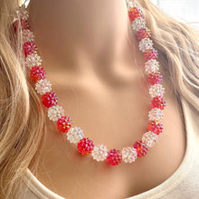 Load image into Gallery viewer, Christmas Candy Cane Snowball Necklace, Red & White stripe Holiday Jewelry, single strand Beaded Gift Christmas 1 Present resin bead
