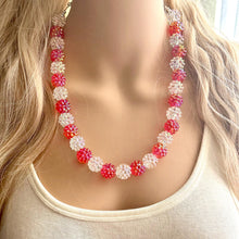 Load image into Gallery viewer, Christmas Candy Cane Snowball Necklace, Red & White stripe Holiday Jewelry, single strand Beaded Gift Christmas 1 Present resin bead