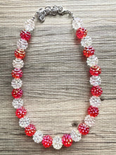 Load image into Gallery viewer, Christmas Candy Cane Snowball Necklace, Red & White stripe Holiday Jewelry, single strand Beaded Gift Christmas 1 Present resin bead
