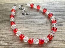 Load image into Gallery viewer, Christmas Candy Cane Snowball Necklace, Red & White stripe Holiday Jewelry, single strand Beaded Gift Christmas 1 Present resin bead